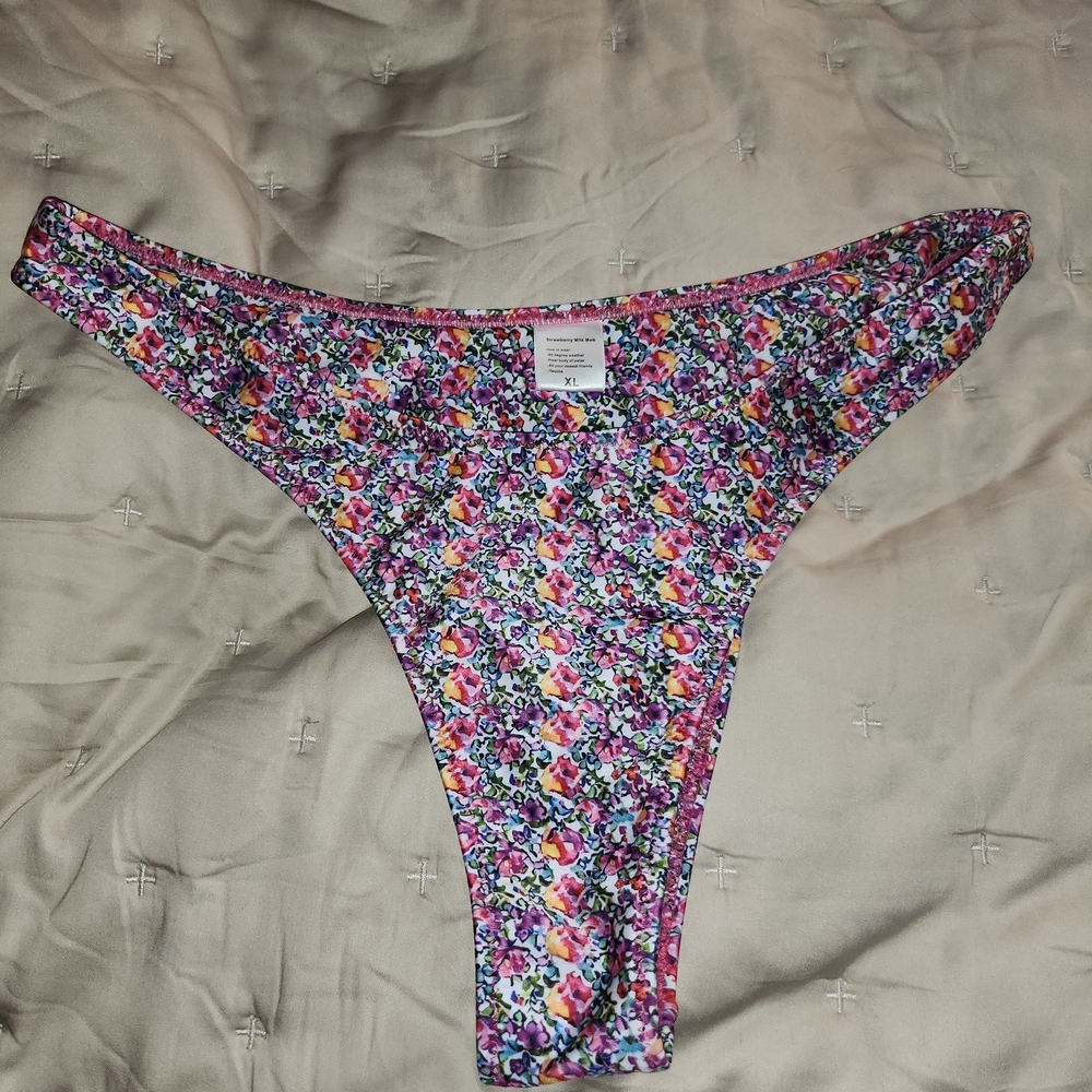 Strawberry Milk Mob Floral Bikini Bottom in Pink, Purple, Yellow
